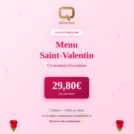 MENU Spécial Saint-Valentin (Capuccino de homard aux crevettes, Couronne d'agneau au four, marinée aux herbes, ail et jus au romarin)