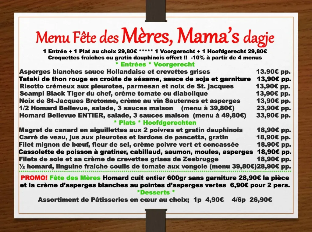 MENU Fête des Mères
