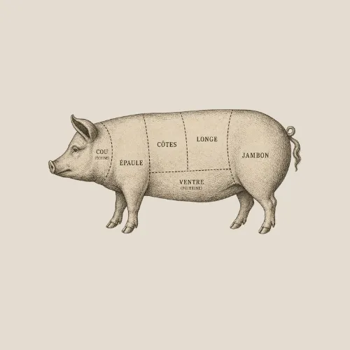 Cochon de lait confite au four, miel et gingembre, grenailles